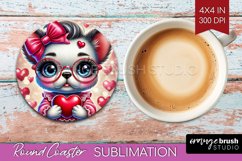 Valentine Dog Round Coaster - Cute Puppy Coaster PNG Product Image 1