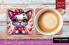 Valentine Dog Square Coaster - Cute Puppy Coaster PNG Product Image 1