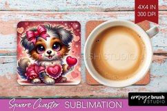 Valentine Dog Square Coaster - Cute Puppy Coaster PNG Product Image 1