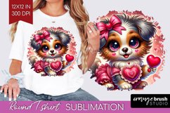Valentine Dog Round Tshirt Background - Cute Puppy PNG Product Image 1
