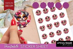 Valentine Dog Round Sticker - Cute Puppy Printable Sticker Product Image 1
