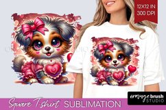 Valentine Dog Square Tshirt Background - Cute Puppy PNG Product Image 1