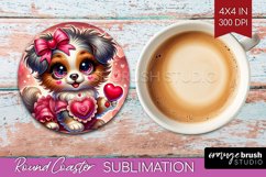 Valentine Dog Round Coaster - Cute Puppy Coaster PNG Product Image 1