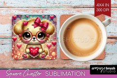 Valentine Dog Square Coaster - Cute Puppy Coaster PNG Product Image 1