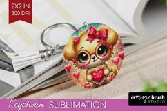Valentine Dog Keychain PNG - Cute Puppy Keychain Sublimation Product Image 1