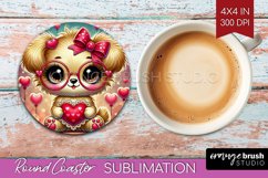 Valentine Dog Round Coaster - Cute Puppy Coaster PNG Product Image 1