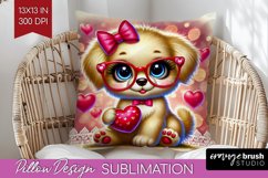 Valentine Dog Pillow Sublimation - Cute Puppy Pillow Cover Product Image 1