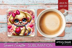 Valentine Dog Square Coaster - Cute Puppy Coaster PNG Product Image 1