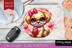 Valentine Dog Car Coaster - Cute Puppy Coaster PNG Product Image 1