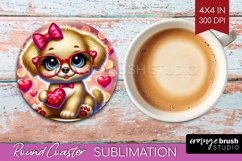 Valentine Dog Round Coaster - Cute Puppy Coaster PNG Product Image 1