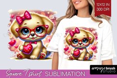 Valentine Dog Square Tshirt Background - Cute Puppy PNG Product Image 1