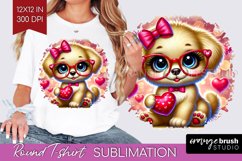 Valentine Dog Round Tshirt Background - Cute Puppy PNG Product Image 1