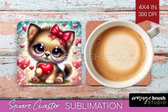 Valentine Dog Square Coaster - Cute Puppy Coaster PNG Product Image 1