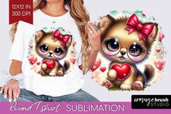 Valentine Dog Round Tshirt Background - Cute Puppy PNG Product Image 1