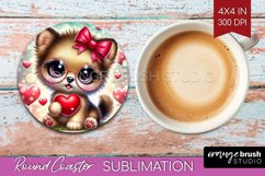 Valentine Dog Round Coaster - Cute Puppy Coaster PNG Product Image 1