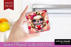 Valentine Dog Magnet Sublimation - Cute Puppy Square Magnet Product Image 1