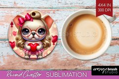 Valentine Dog Round Coaster - Cute Puppy Coaster PNG Product Image 1