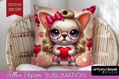 Valentine Dog Pillow Sublimation - Cute Puppy Pillow Cover Product Image 1