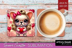 Valentine Dog Square Coaster - Cute Puppy Coaster PNG Product Image 1