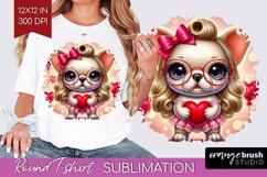 Valentine Dog Round Tshirt Background - Cute Puppy PNG Product Image 1