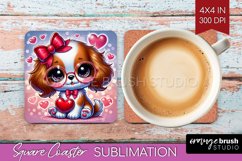Valentine Dog Square Coaster - Cute Puppy Coaster PNG Product Image 1