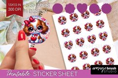 Valentine Dog Round Sticker - Cute Puppy Printable Sticker Product Image 1