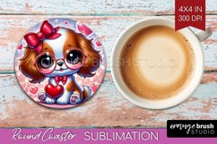 Valentine Dog Round Coaster - Cute Puppy Coaster PNG Product Image 1