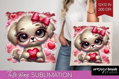 Valentine Dog Tote Bag - Cute Puppy Tote Bag PNG Sublimation Product Image 1