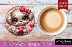 Valentine Dog Round Coaster - Cute Puppy Coaster PNG Product Image 1