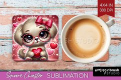 Valentine Dog Square Coaster - Cute Puppy Coaster PNG Product Image 1