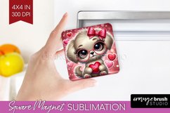 Valentine Dog Magnet Sublimation - Cute Puppy Square Magnet Product Image 1