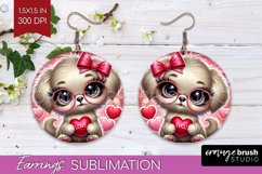 Valentine Dog Round Earrings - Cute Puppy PNG Sublimation Product Image 1