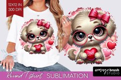 Valentine Dog Round Tshirt Background - Cute Puppy PNG Product Image 1