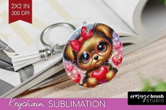 Valentine Dog Keychain PNG - Cute Puppy Keychain Sublimation Product Image 1