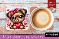 Valentine Dog Square Coaster - Cute Puppy Coaster PNG Product Image 1