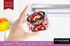 Valentine Dog Magnet Sublimation - Cute Puppy Square Magnet Product Image 1