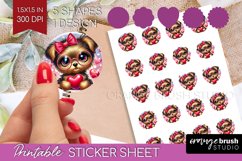 Valentine Dog Round Sticker - Cute Puppy Printable Sticker Product Image 1