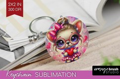 Valentine Dog Keychain PNG - Cute Puppy Keychain Sublimation Product Image 1