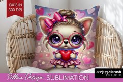 Valentine Dog Pillow Sublimation - Cute Puppy Pillow Cover Product Image 1