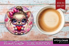 Valentine Dog Round Coaster - Cute Puppy Coaster PNG Product Image 1