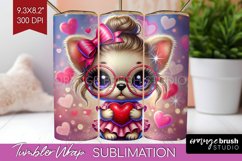 Valentine Dog Tumbler Wrap - Cute Puppy Tumbler PNG Product Image 1