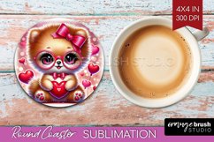 Valentine Dog Round Coaster - Cute Puppy Coaster PNG Product Image 1