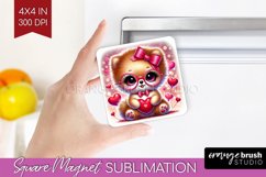 Valentine Dog Magnet Sublimation - Cute Puppy Square Magnet Product Image 1