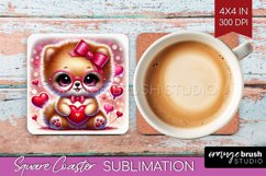 Valentine Dog Square Coaster - Cute Puppy Coaster PNG Product Image 1