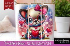 Valentine Dog Tumbler Wrap - Cute Puppy Tumbler PNG Product Image 1