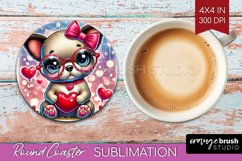 Valentine Dog Round Coaster - Cute Puppy Coaster PNG Product Image 1
