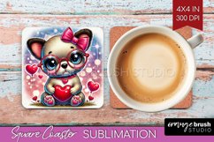 Valentine Dog Square Coaster - Cute Puppy Coaster PNG Product Image 1