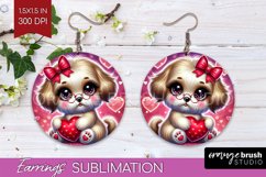 Valentine Dog Round Earrings - Cute Puppy PNG Sublimation Product Image 1