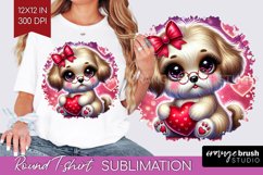 Valentine Dog Round Tshirt Background - Cute Puppy PNG Product Image 1