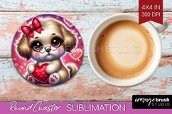 Valentine Dog Round Coaster - Cute Puppy Coaster PNG Product Image 1